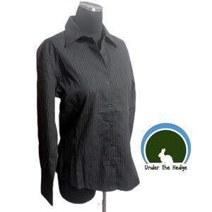 NWT North End Sport Black Pinstripe Long Sleeve Button Up Top Medium Modern